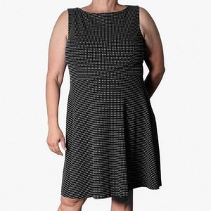 Merona Polka Dot XL 1X 12 14 Black Fit and Flare Dress Retro Chic Rockabilly